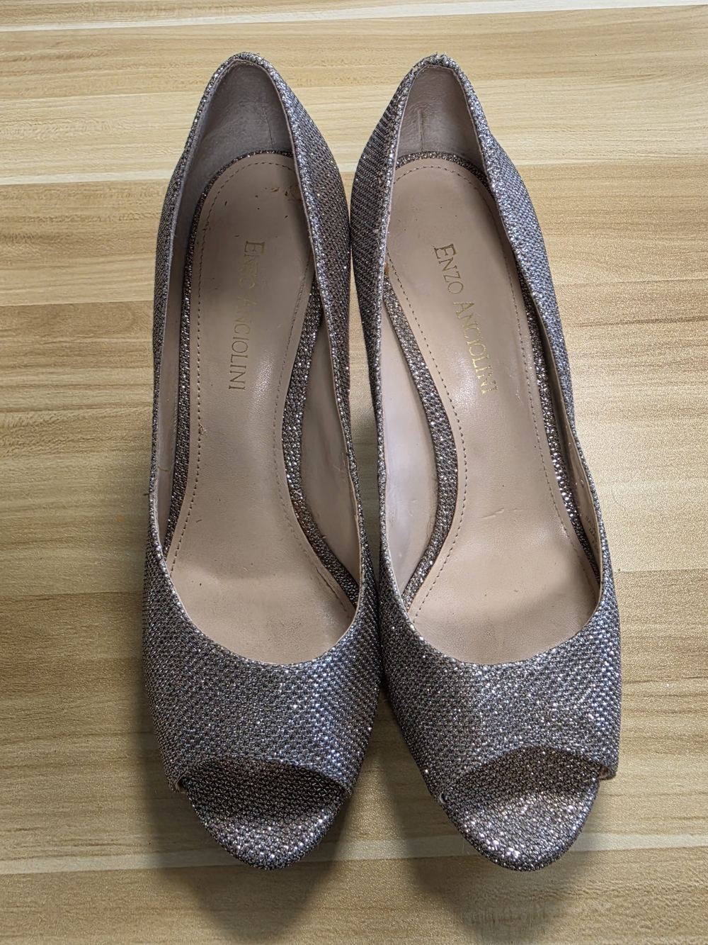 Enzo Angiolini Women's Glitter Peep Toe Pumps - Shiny Silver